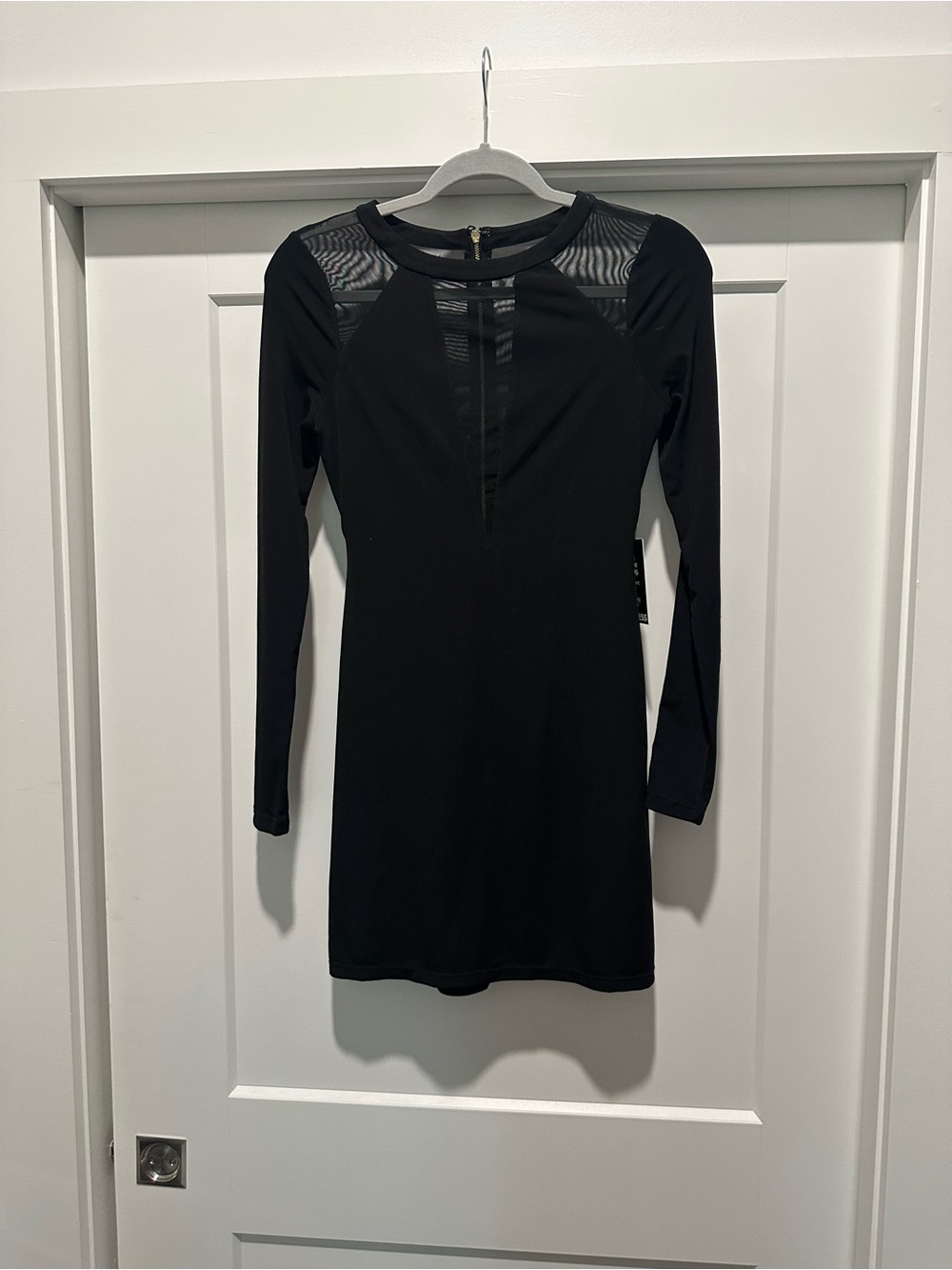 NTW Express Black Long-Sleeve Mesh Bodycon Dress